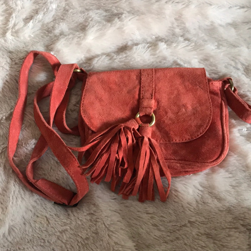 Burnt Orange Color Crossbody. Faux Suede w/tassels
